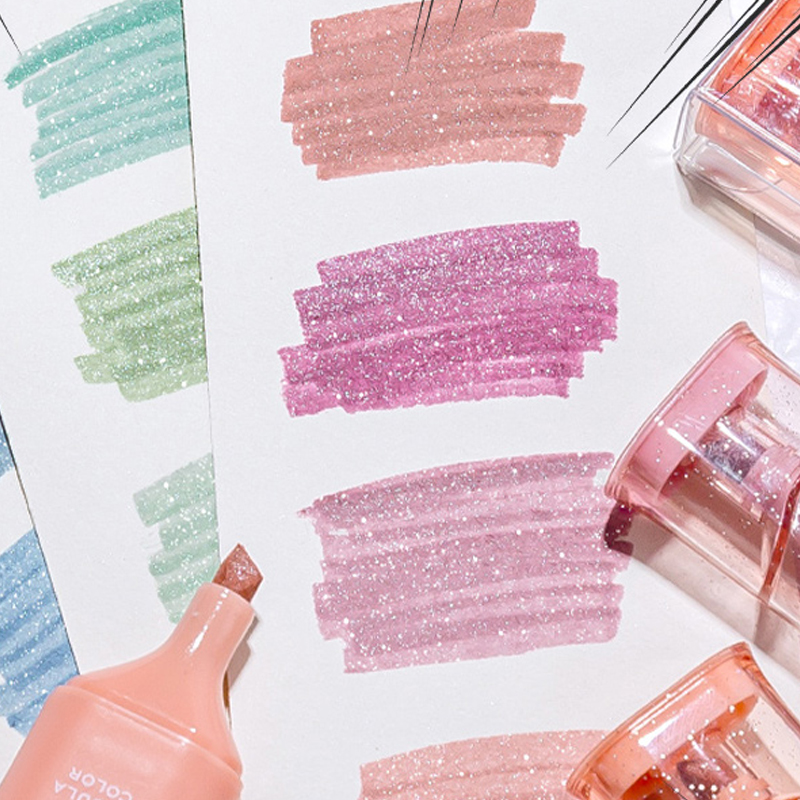 Highlighter Set Pastel - Glitter markeerstiften, flexibele lijnbreedte en veegvaste