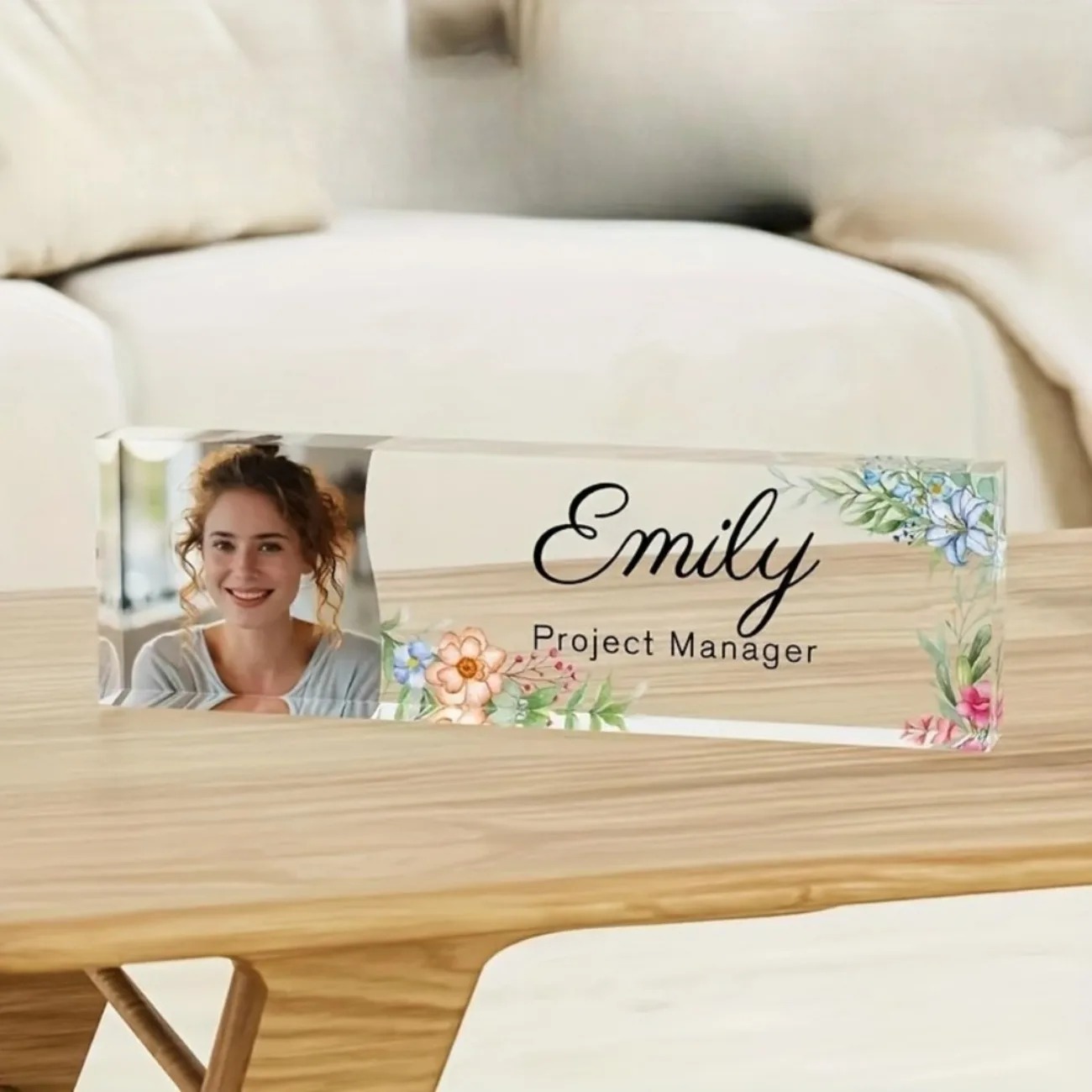 Desk Name Plate - 1 stuks gepersonaliseerde bloemen-acryl naamplaat voor