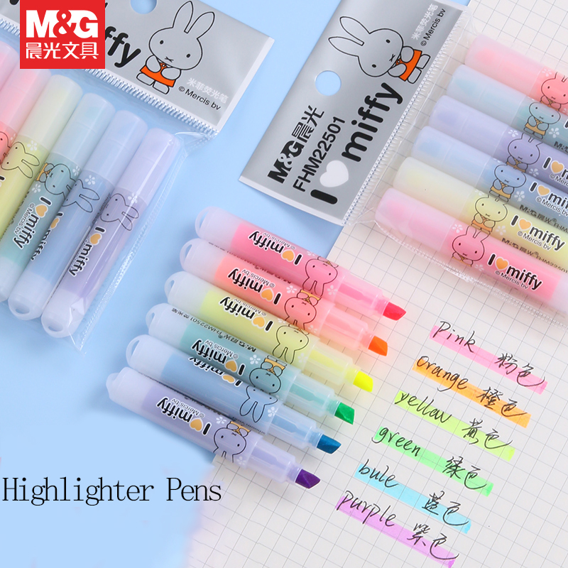 Highlighter Set Pastel - M&G markeerstift met schuine punt, snoepkleuren,
