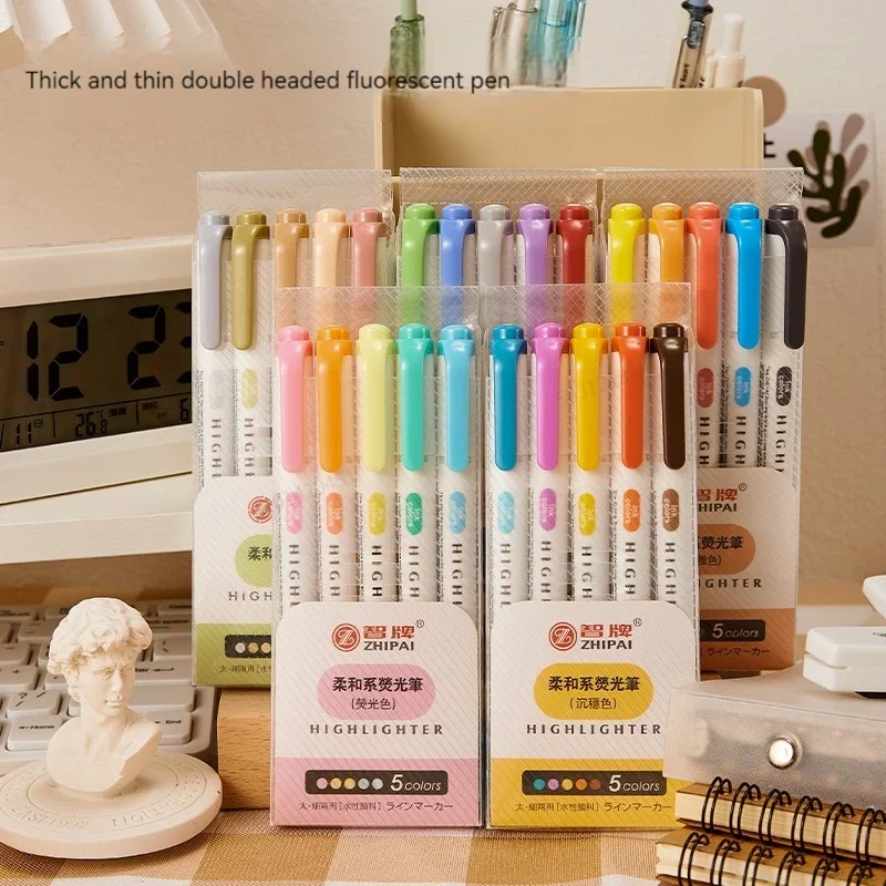 Highlighter Set Pastel - 5 kleuren/doos tweekoppige markeerstift set fluorescerende