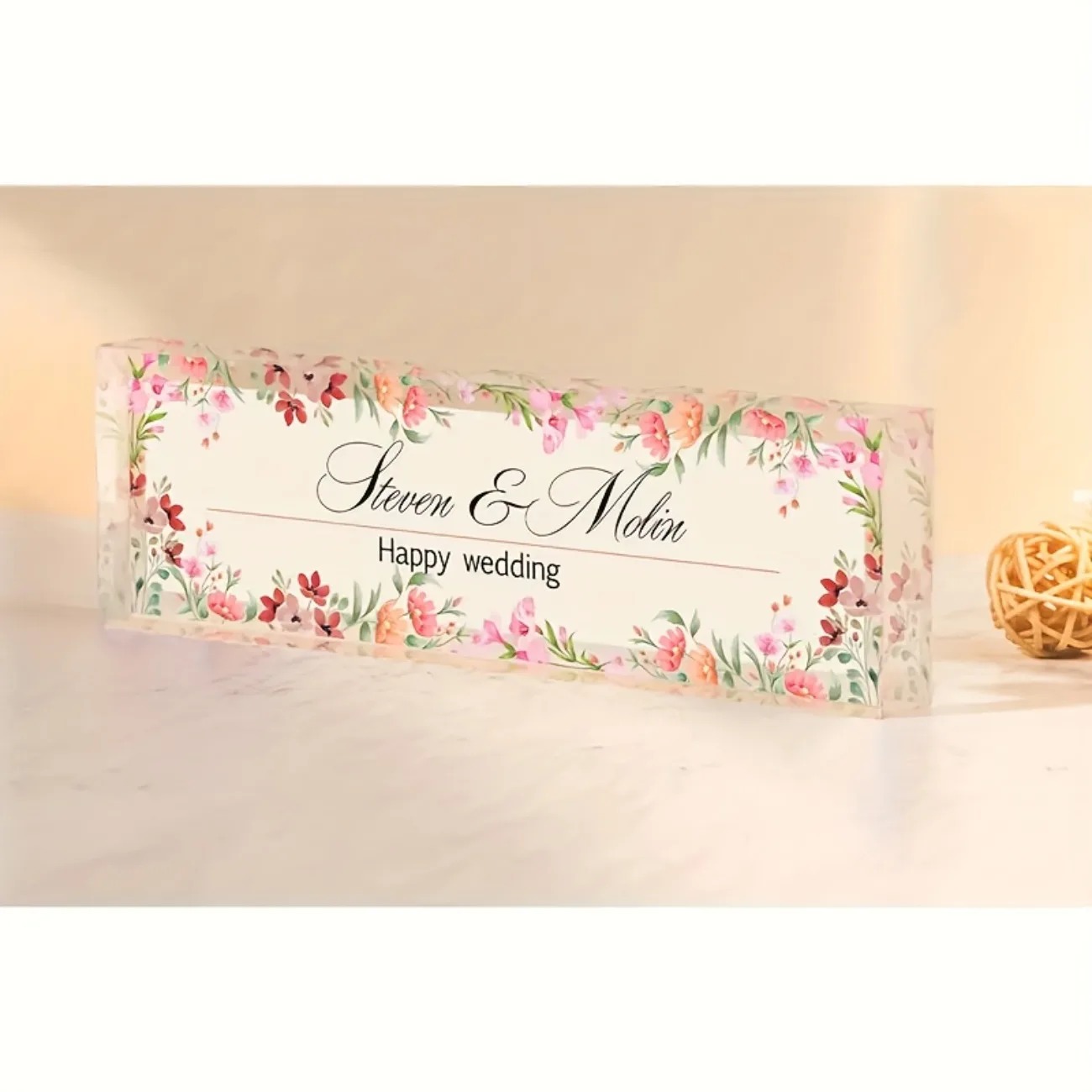 Desk Name Plate - Aanpasbaar 2D acryl bureaunamenbord, kleurrijk bloemenpatroon,